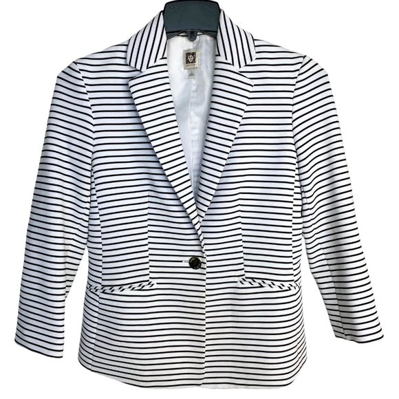 Anne Klein Jackets & Blazers - Anne Klein White & Black Striped One-Button Blazer – Women’s Small Career Dinner